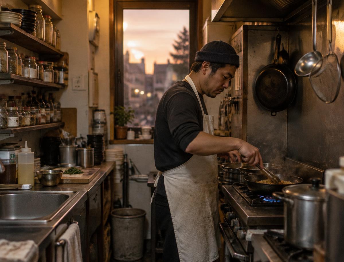 A busy restaurant kitchen